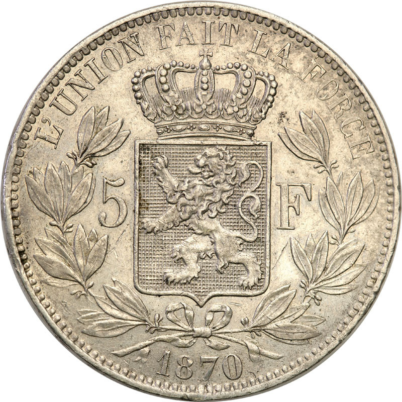 Belgia, Leopold. 5 franków 1870, Bruksela